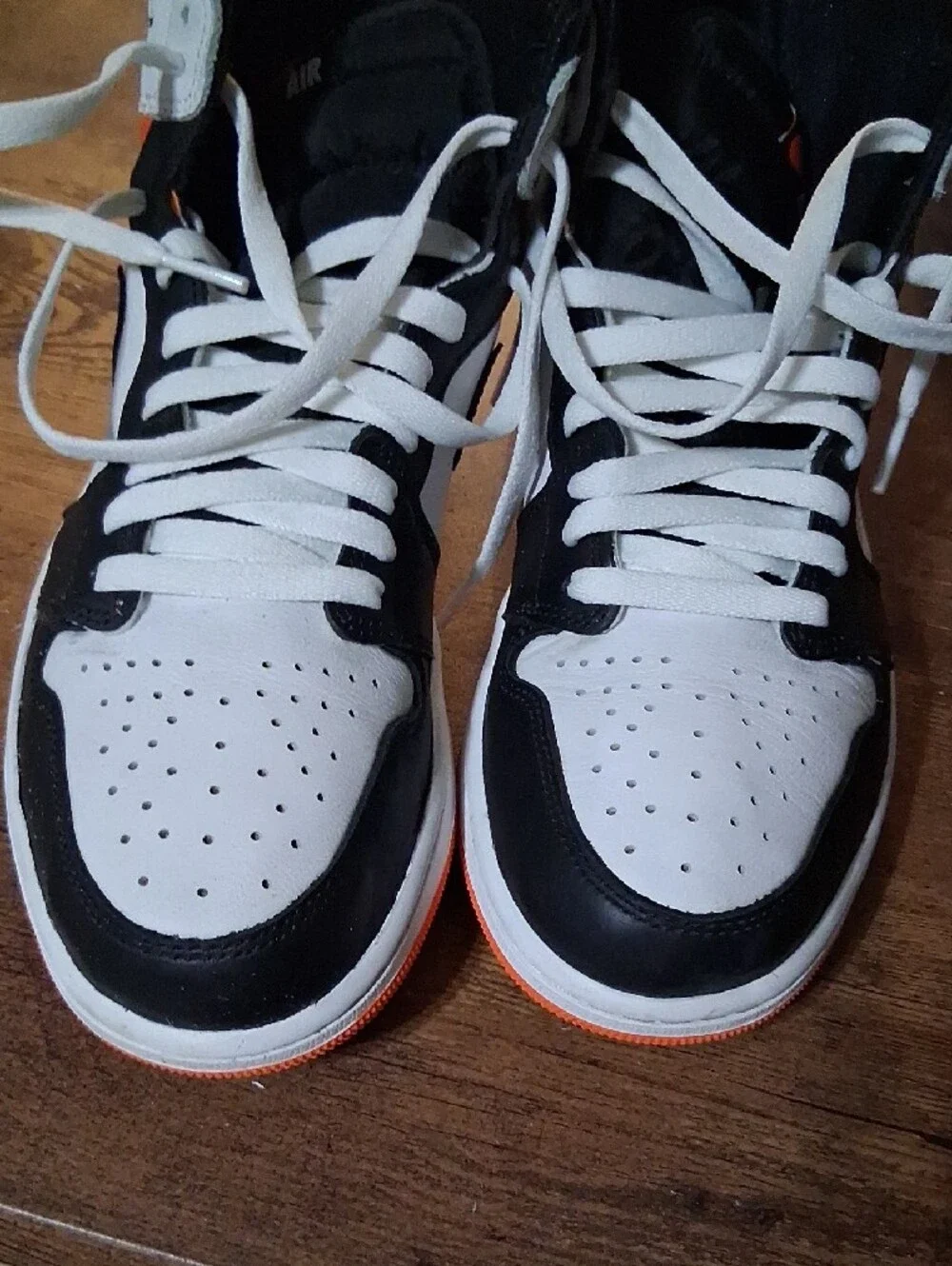 Jordan High-Top Sneakers in White, Black & Orange